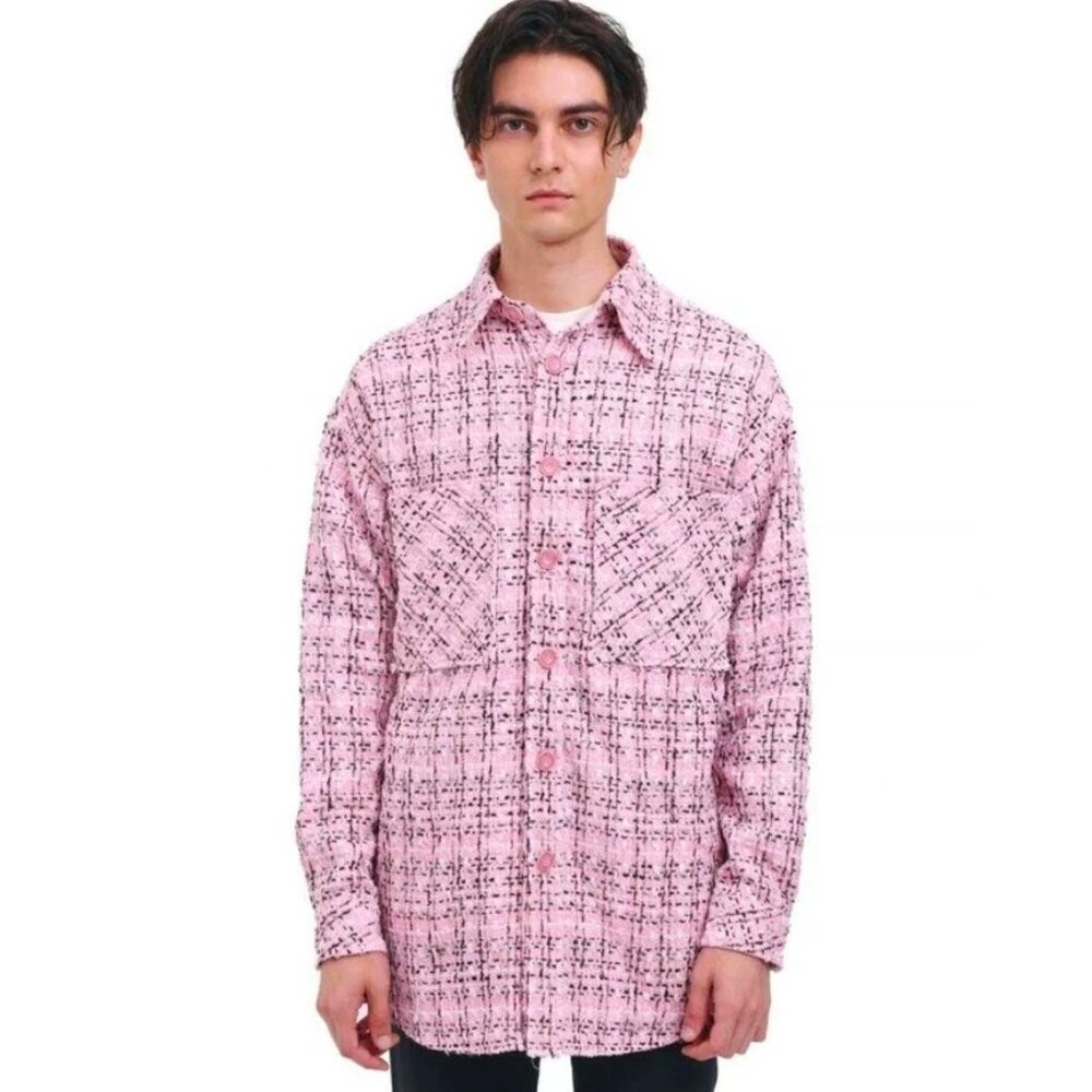 CHARLIE LUCIANO Unisex Tweed Over Shirt in Pink Size M